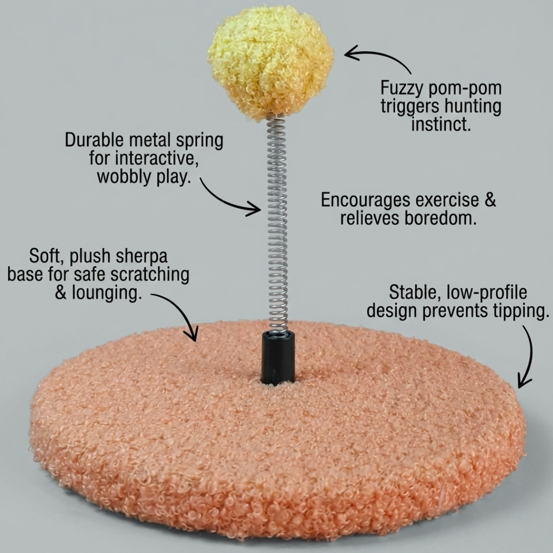 CNC Wobble-Ball Interactive Spring Teaser – Plush Mini Cat Play Station
